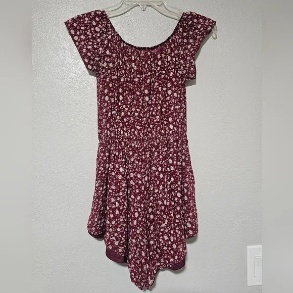 Princess Polly Reverse off the shoulder maroon flower Country romper - Picture 3 of 7